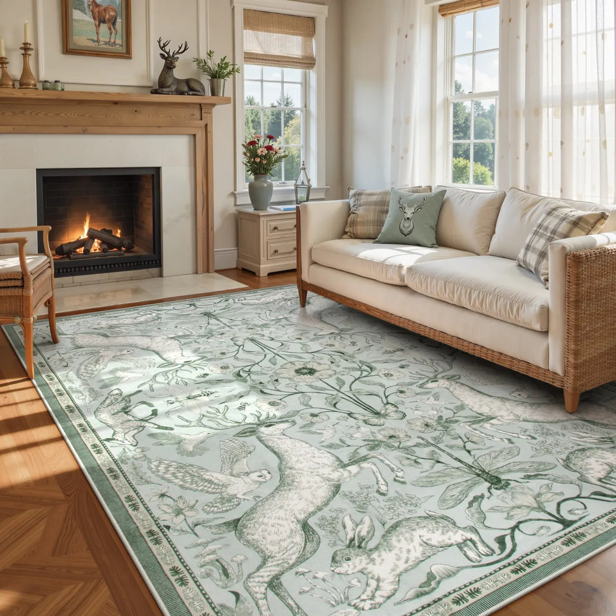 Dorval Washable Vintage Woodland Sage Green Rug Area Rugs Lahome