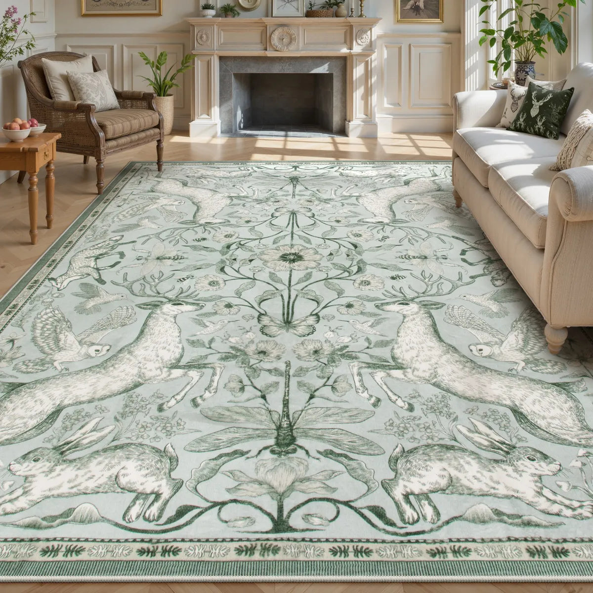 Dorval Washable Vintage Woodland Sage Green Rug Area Rugs Lahome 8' x 10'