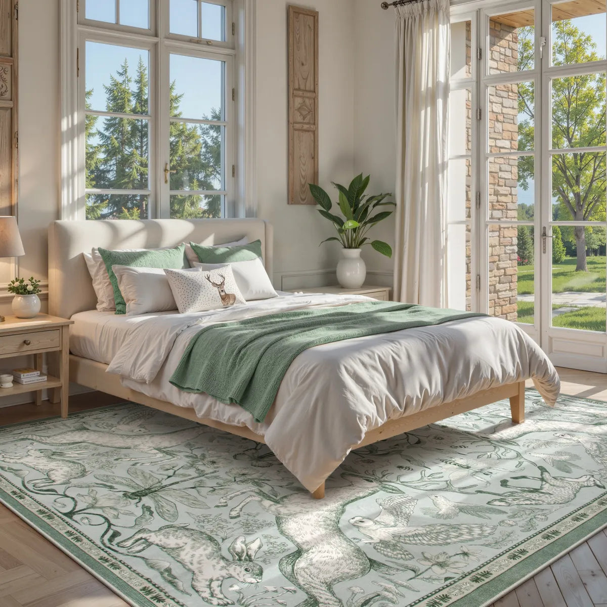 Dorval Washable Vintage Woodland Sage Green Rug Area Rugs Lahome