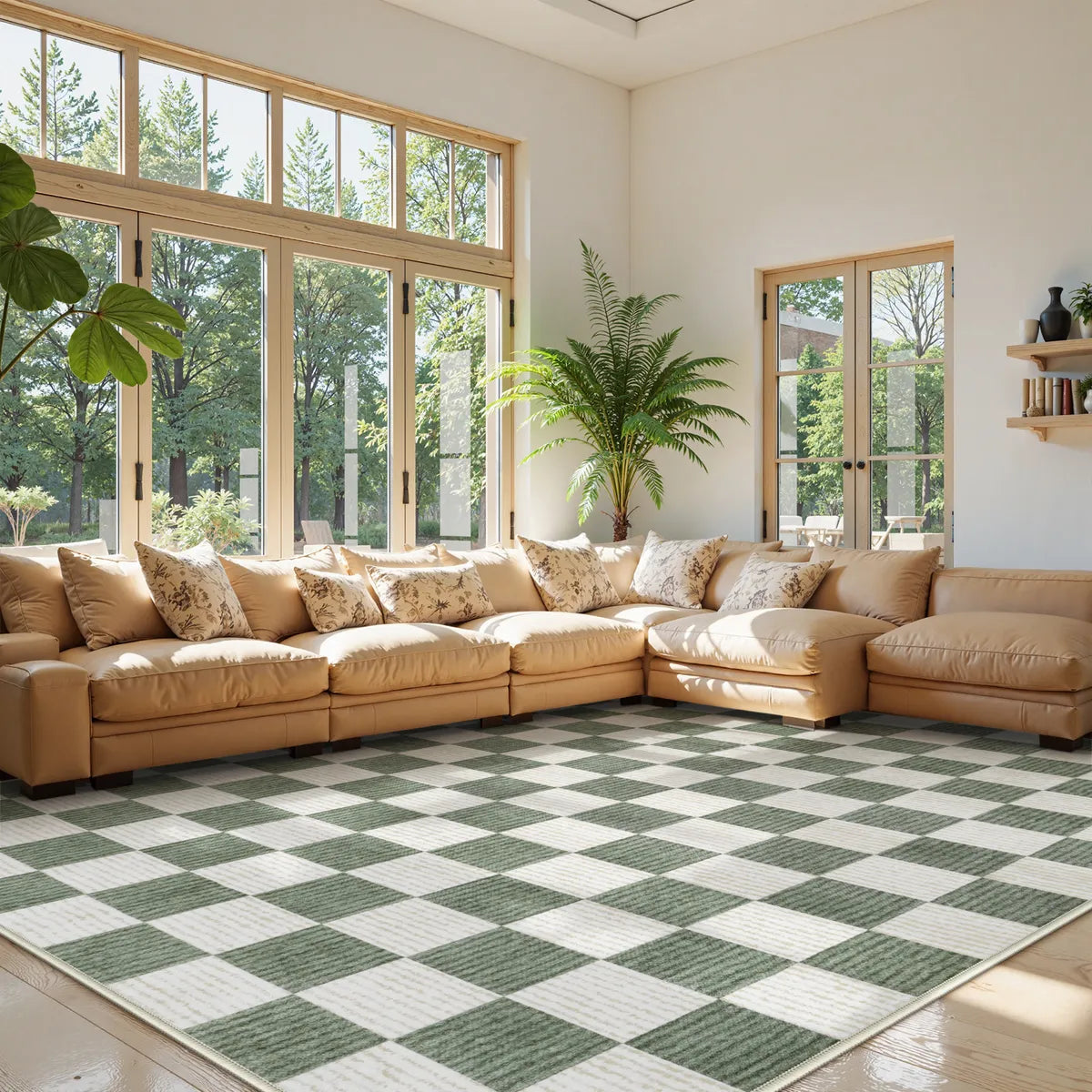 Echec Washable Modern Checkerboard Olive Green Rug Area Rugs Lahome 8' x 10'