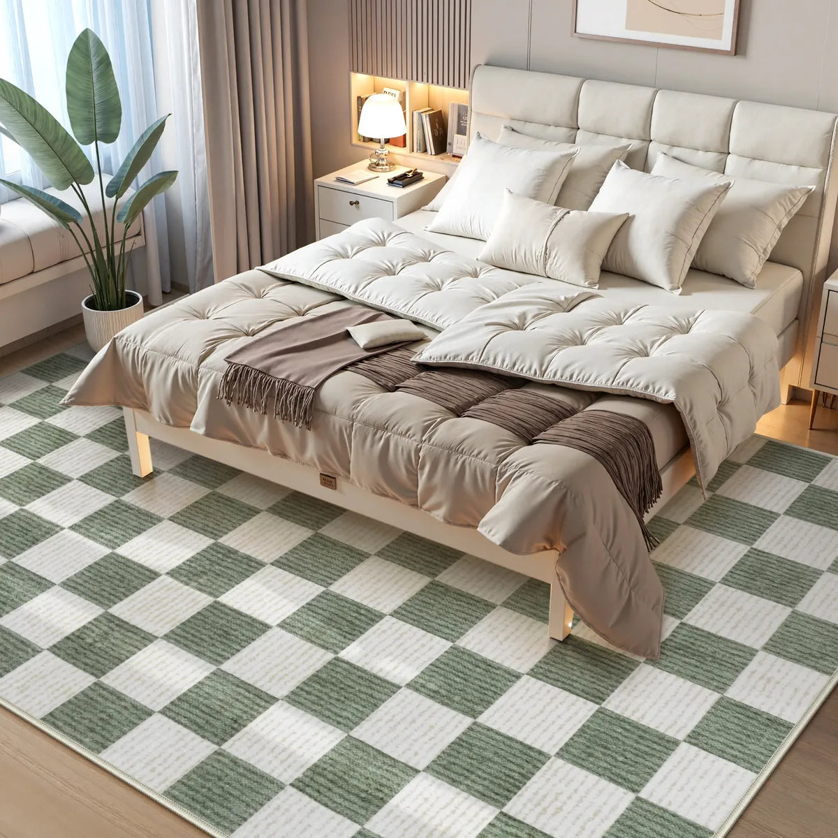 Echec Washable Modern Checkerboard Olive Green Rug Area Rugs Lahome