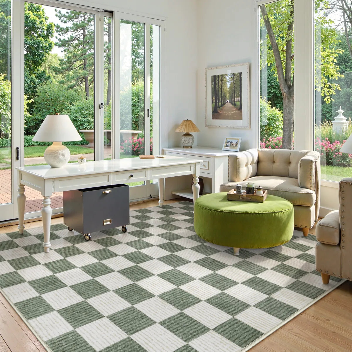 Echec Washable Modern Checkerboard Olive Green Rug Area Rugs Lahome