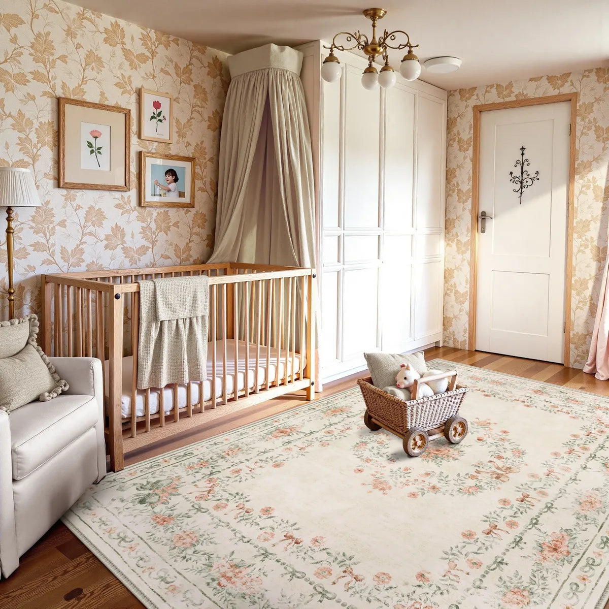 Eliane Washable Vintage Traditional Floral Beige Rug Area Rugs Lahome