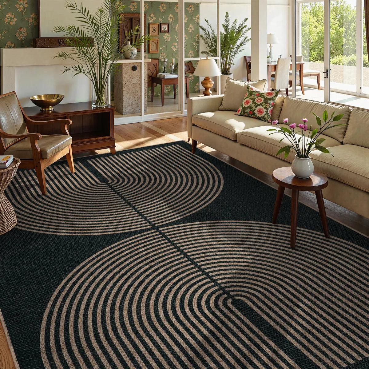 Enfys Washable Modern Rainbow Easy Jute Black Indoor/Outdoor Rug Clearance Rugs Lahome