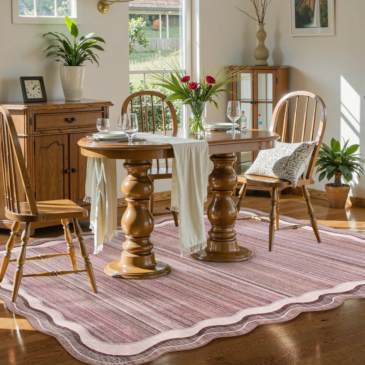 Estelle Washable Modern Abstract Bordered Scalloped Pink Rug Irregular Rugs Lahome