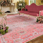 Flavie Washable Boho Parisian Floral Aesthetic Dark Pink Rug Clearance Rugs Lahome 8' x 10'
