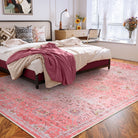 Flavie Washable Boho Parisian Floral Aesthetic Dark Pink Rug Clearance Rugs Lahome