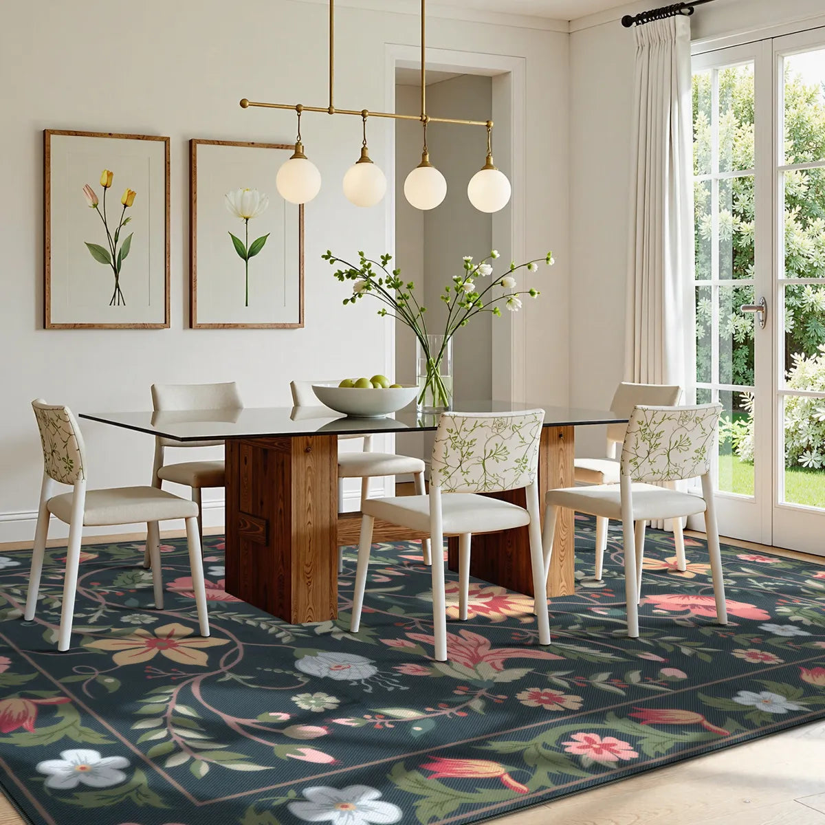 Fleurie Washable Boho Floral Charcoal Indoor/Outdoor Area Rug Area Rugs Lahome