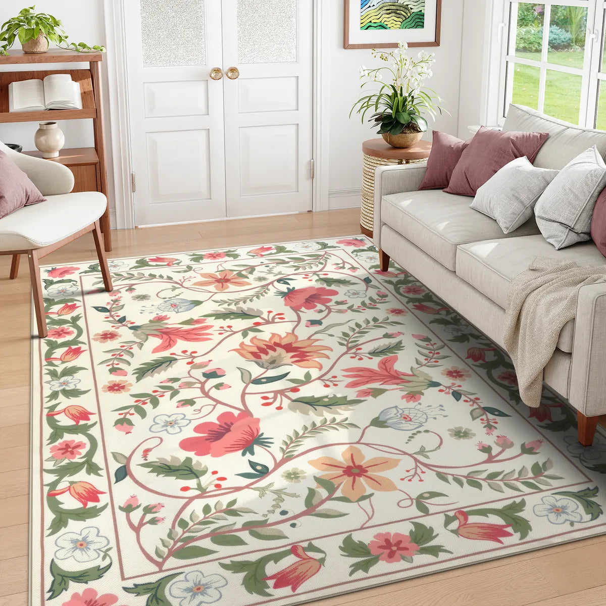 Fleurie Washable Boho Floral Cream Indoor/Outdoor Area Rug Area Rugs Lahome 8' x 10'