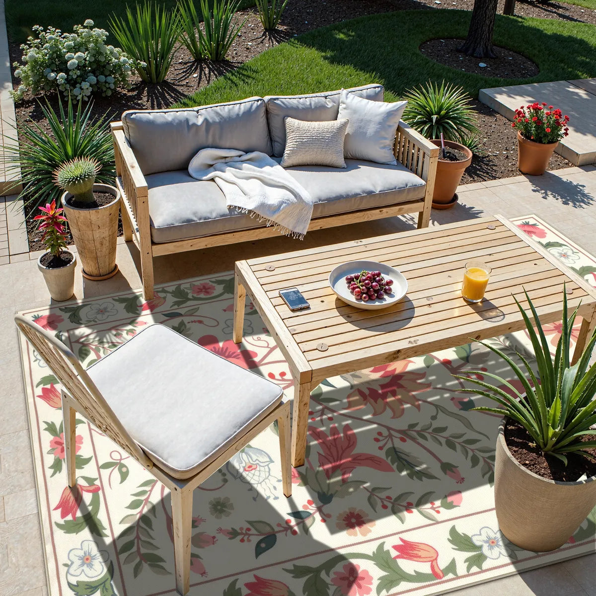 Fleurie Washable Boho Floral Cream Indoor/Outdoor Area Rug Area Rugs Lahome