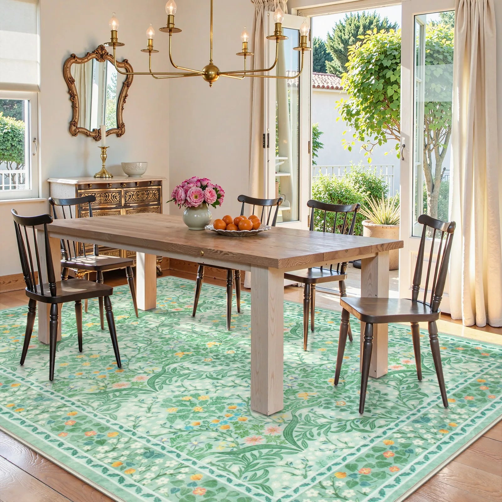 Giverny Washable Maximalism Vintage French Floral Sage Green Rug Rugs Lahome