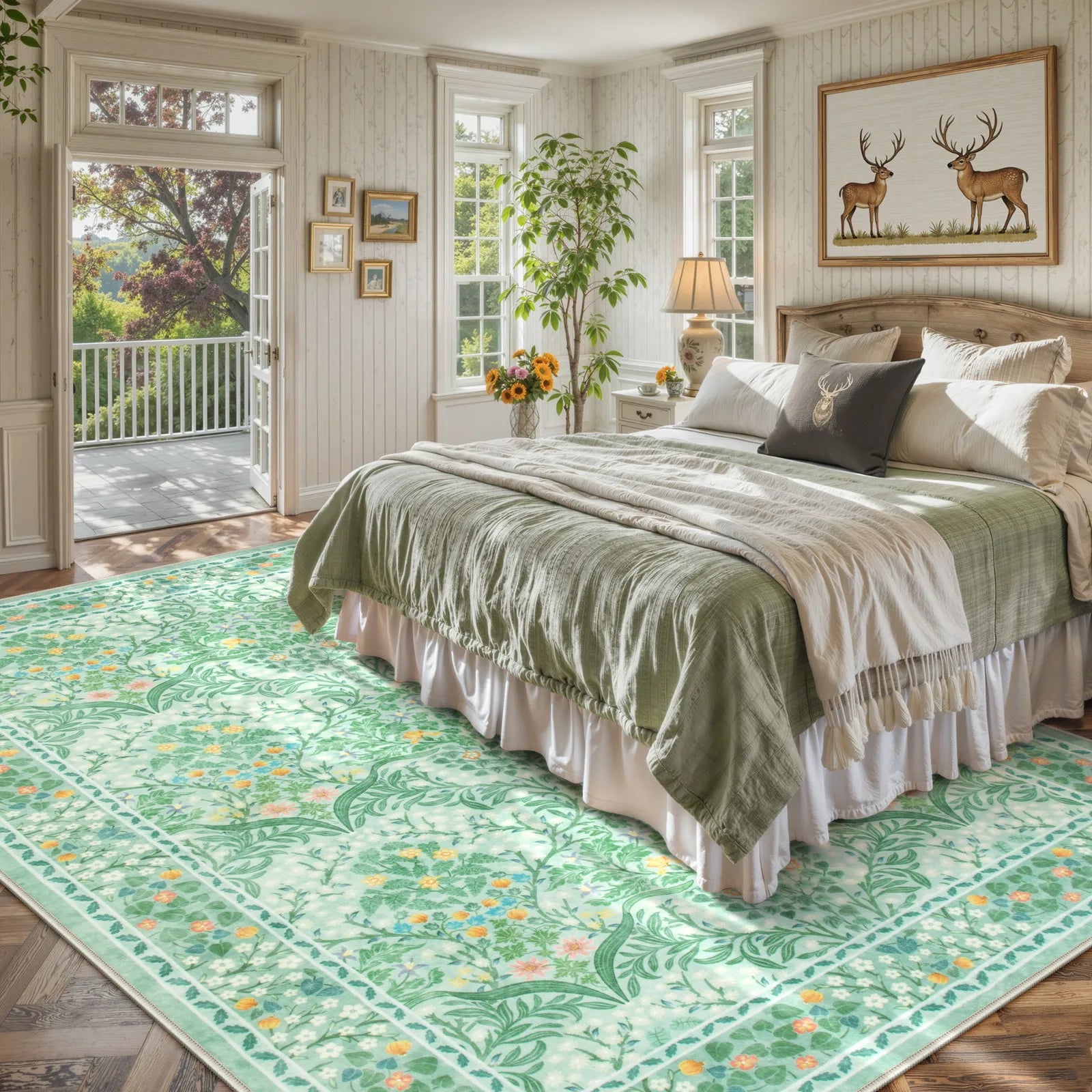 Giverny Washable Maximalism Vintage French Floral Sage Green Rug Rugs Lahome