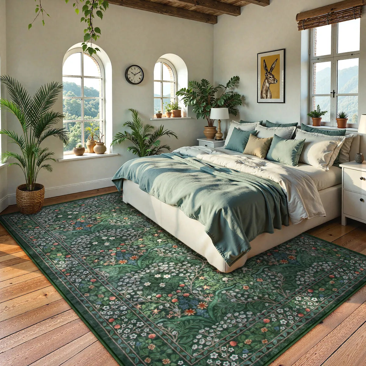 Giverny Washable Maximalism Vintage French Floral Dark Green Rug Rugs Lahome