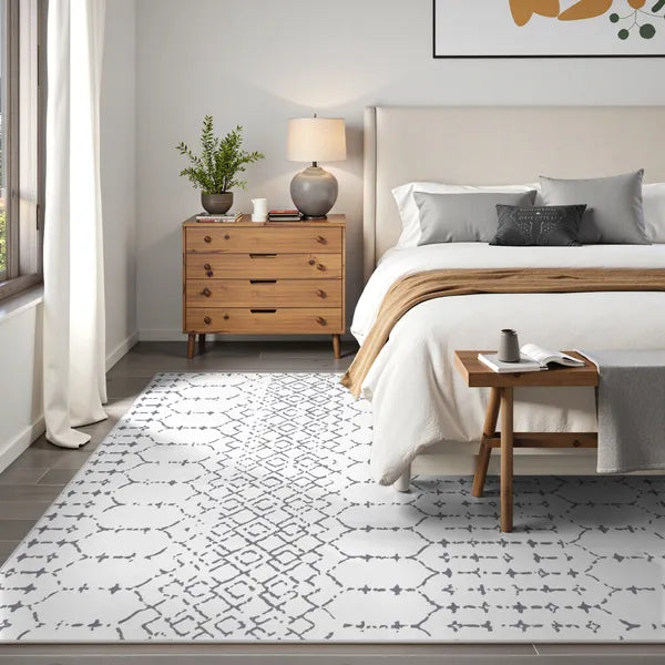 Hana Washable Moroccan Geometric White Area Rug Area Rugs Lahome