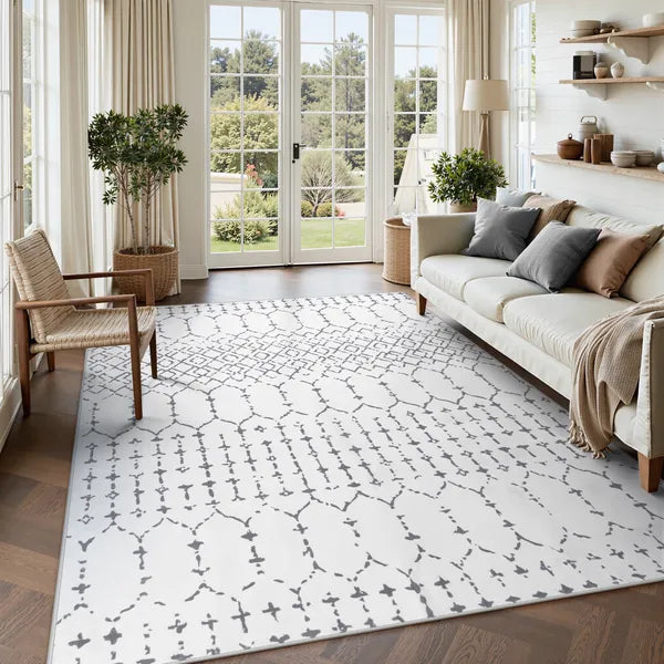 Hana Washable Moroccan Geometric White Area Rug Area Rugs Lahome