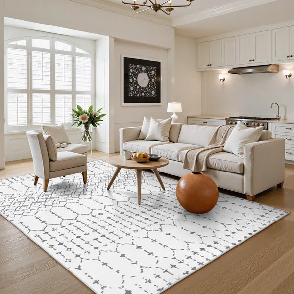 Hana Washable Moroccan Geometric White Area Rug Area Rugs Lahome