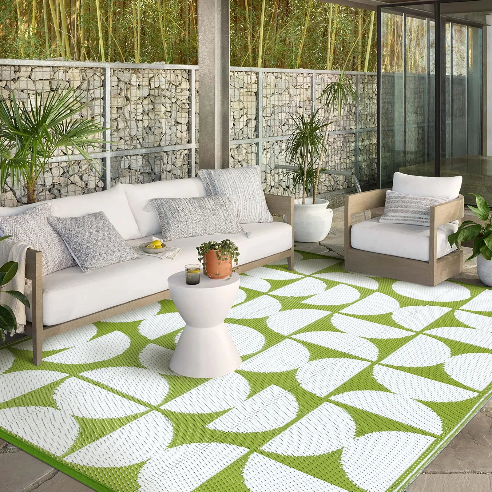 Isaline Boho Waterproof Reversible Green Indoor/Outdoor Rug Rugs Lahome