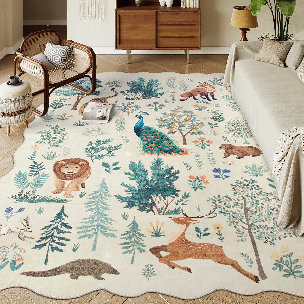 Javelle Washable Jungle Animal Fauves Beige Rug Area Rugs Lahome 8' x 10'