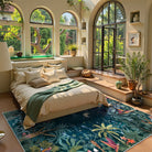 Jovence Washable Jungle Midnight Blue Area Rug Rugs Lahome