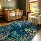 Jovence Washable Jungle Midnight Blue Area Rug Rugs Lahome
