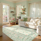 Liliane Washable Vintage Floral Green Rug Rugs Lahome