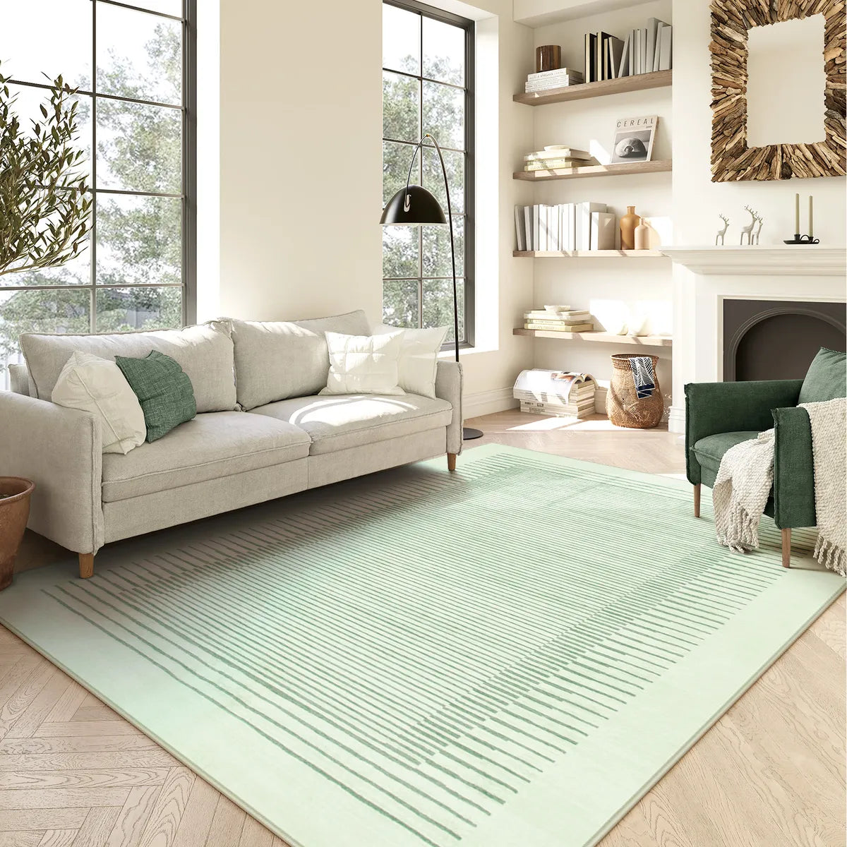 Linea Washable Modern Minimalist Line Green Runner Rug Rugs Lahome