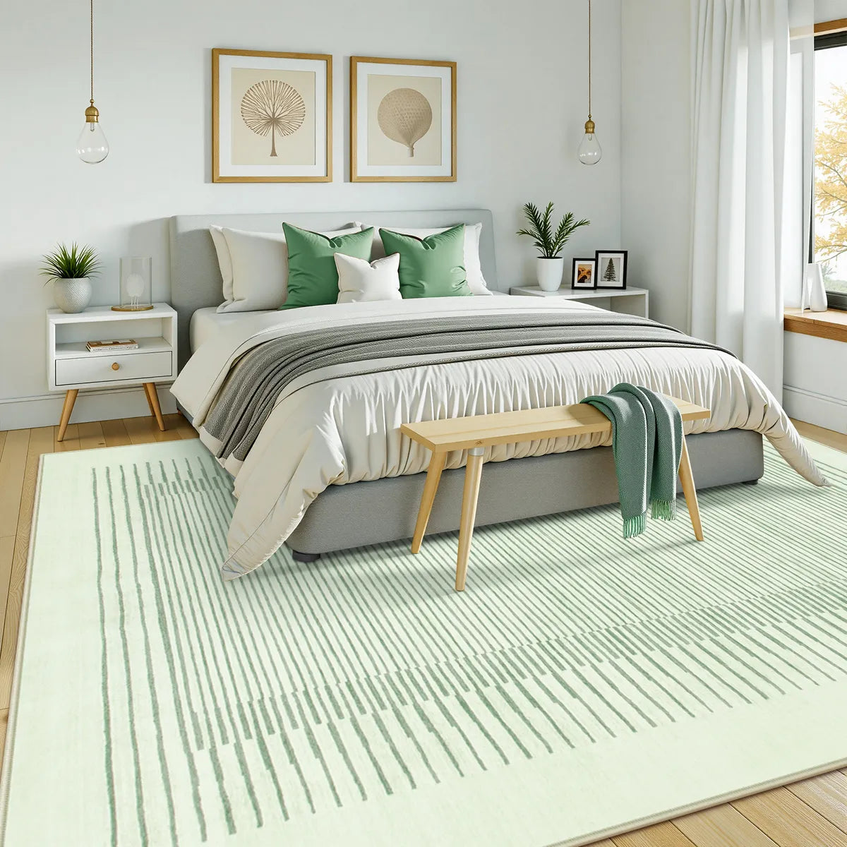Linea Washable Modern Minimalist Line Green Runner Rug Rugs Lahome