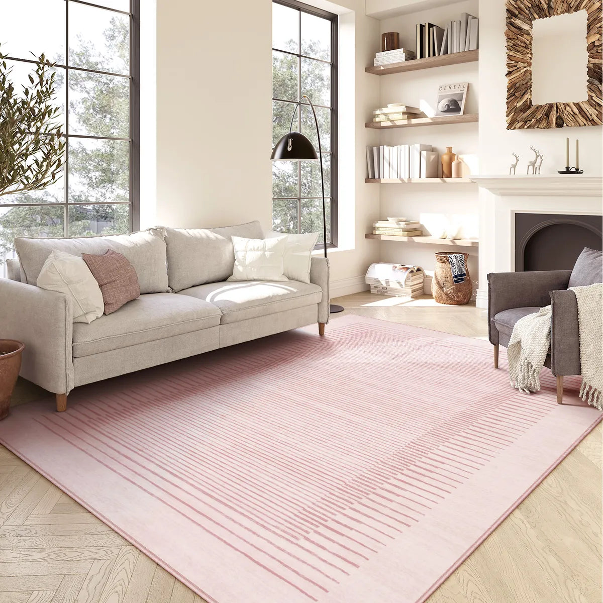 Linea Washable Modern Minimalist Line Pink Area Rug Rugs Lahome 8' x 10'
