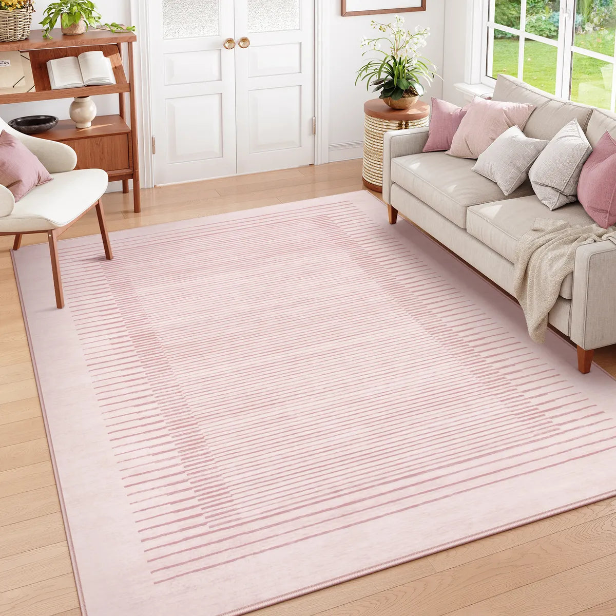 Linea Washable Modern Minimalist Line Pink Rug Rugs Lahome 8' x 10'