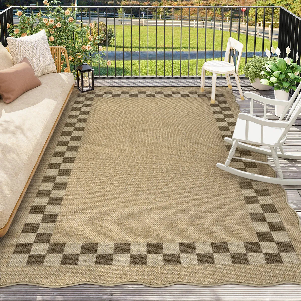 Linoe Washable Checkered Wavy Oatmeal Easy Jute Rug Rugs Lahome