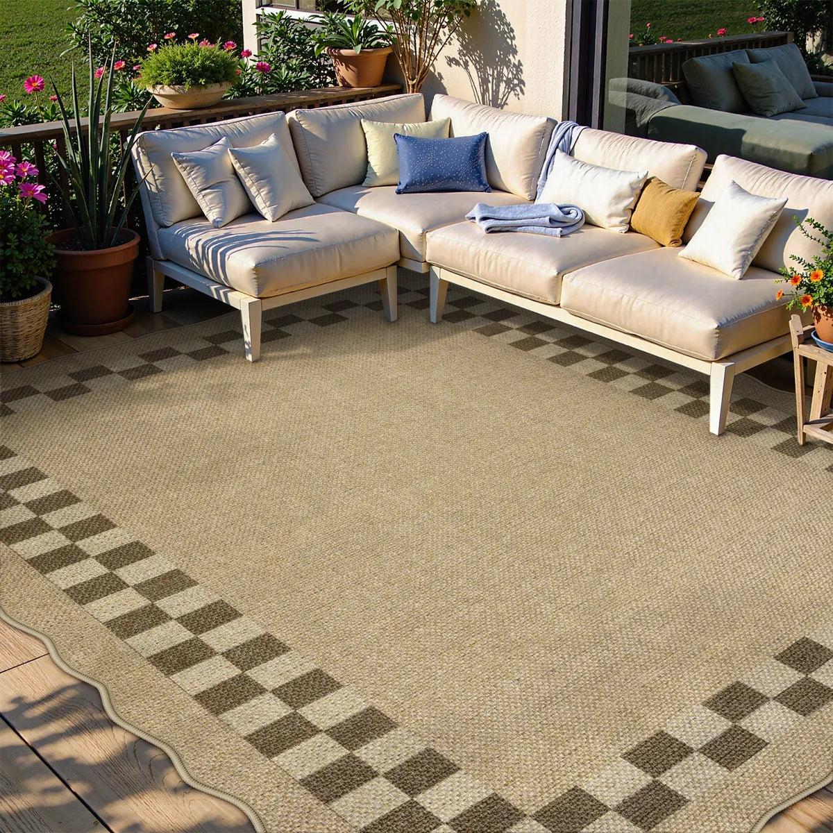 Linoe Washable Checkered Wavy Oatmeal Easy Jute Rug Rugs Lahome