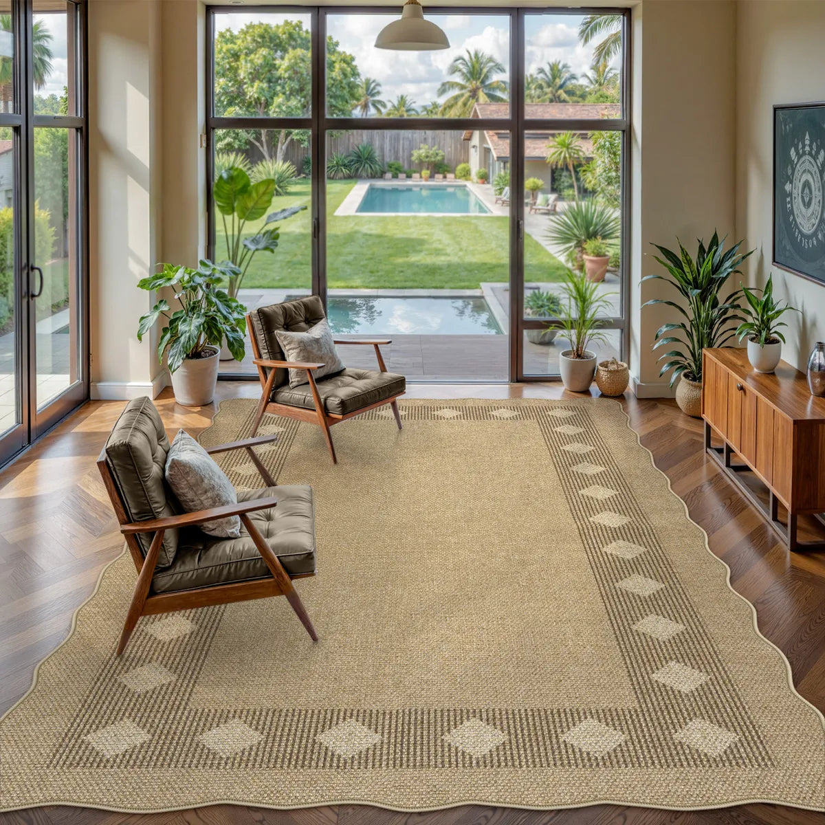 Linoe Washable Diamond Wavy Oatmeal Easy Jute Rug Rugs Lahome 8' x 10'