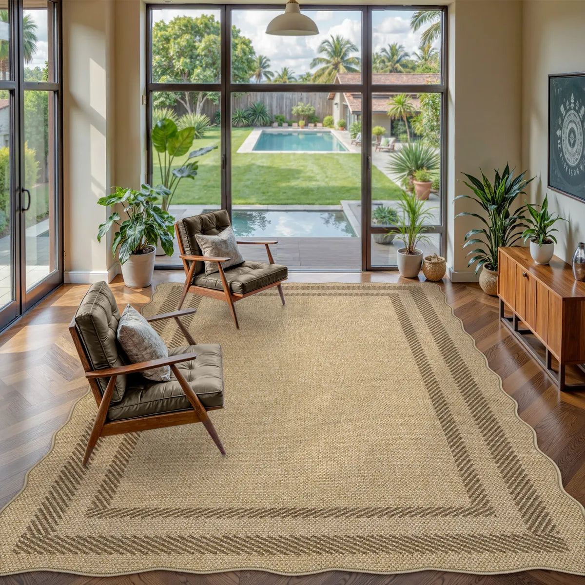 Linoe Washable Layered Wavy Oatmeal Easy Jute Rug Rugs Lahome