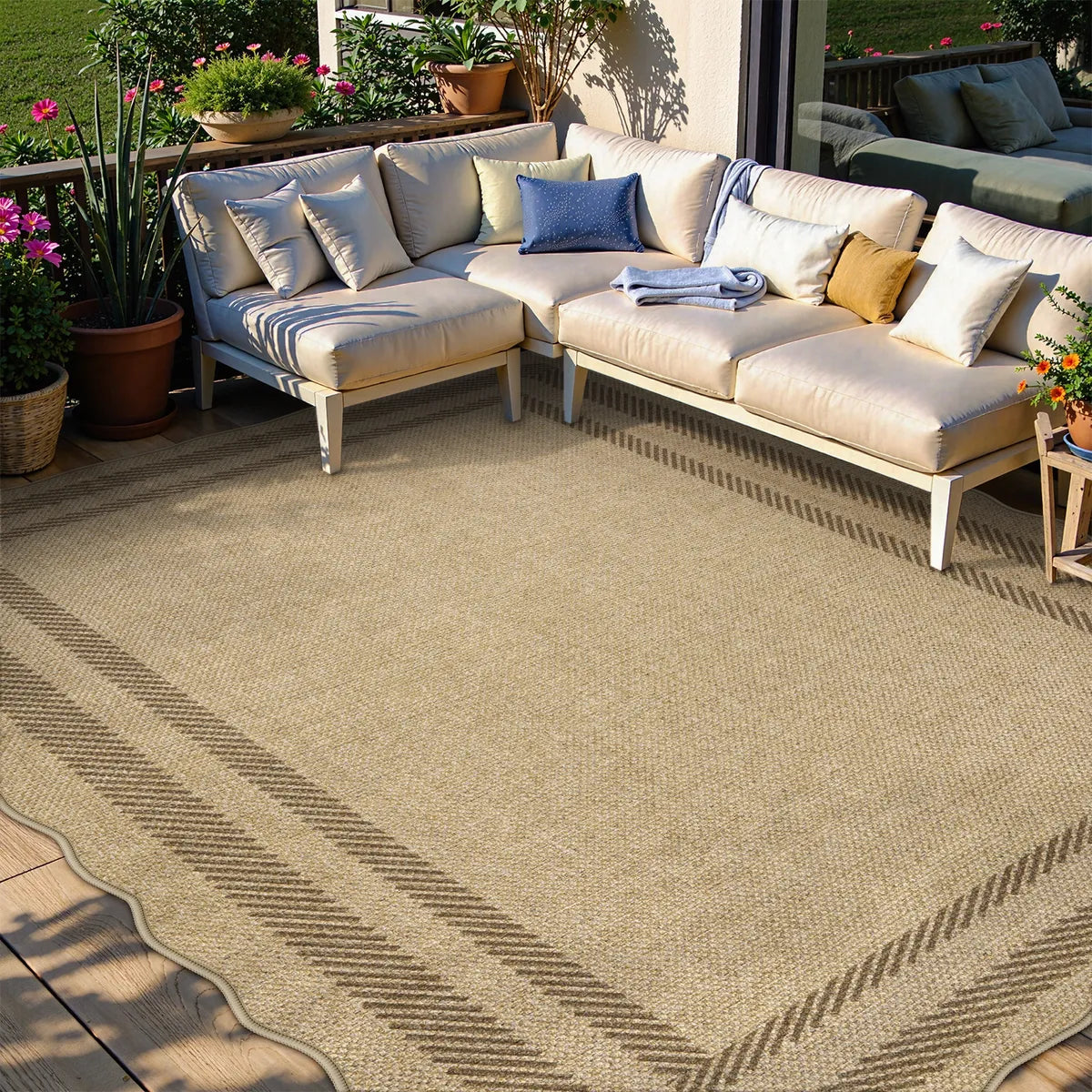 Linoe Washable Layered Wavy Oatmeal Easy Jute Rug Rugs Lahome 8' x 10'