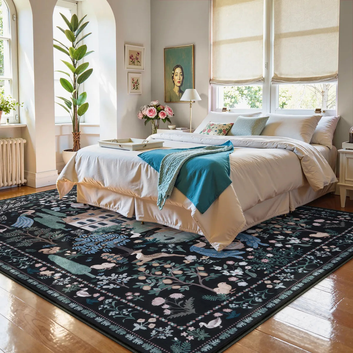 Maison Washable French Manor Floral Black Area Rug Area Rugs Lahome