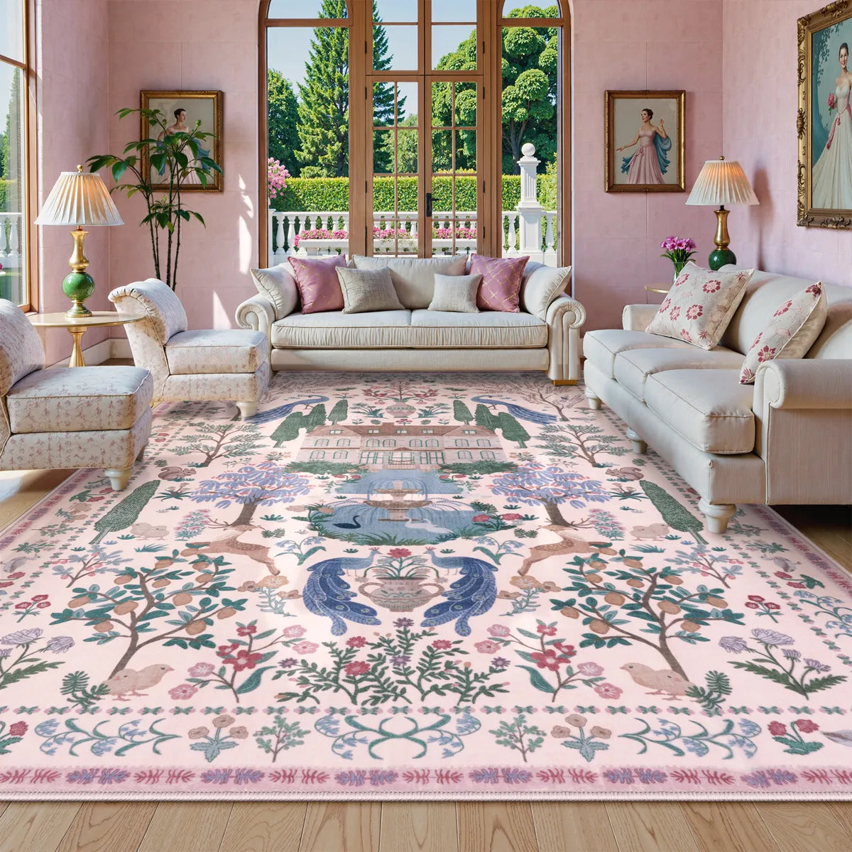Maison Washable French Manor Floral Pink Area Rug Area Rugs Lahome