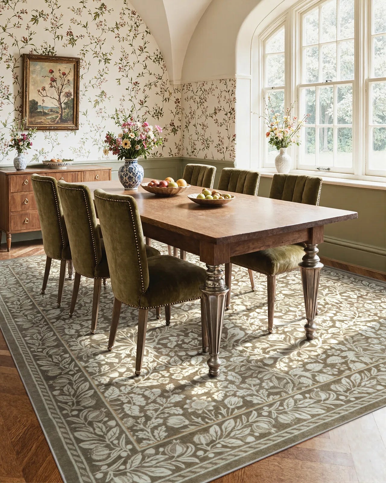 Mirage Washable Maximalism Vintage Blossom Beige Rug Area Rugs Lahome