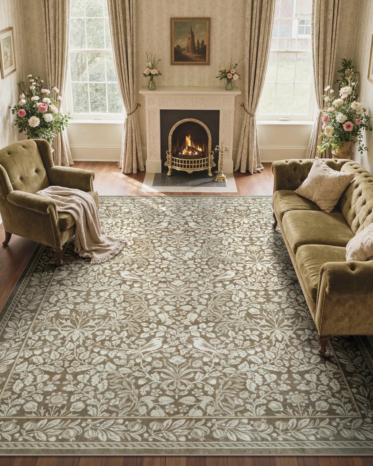 Mirage Washable Maximalism Vintage Blossom Beige Rug Area Rugs Lahome 8' x 10'