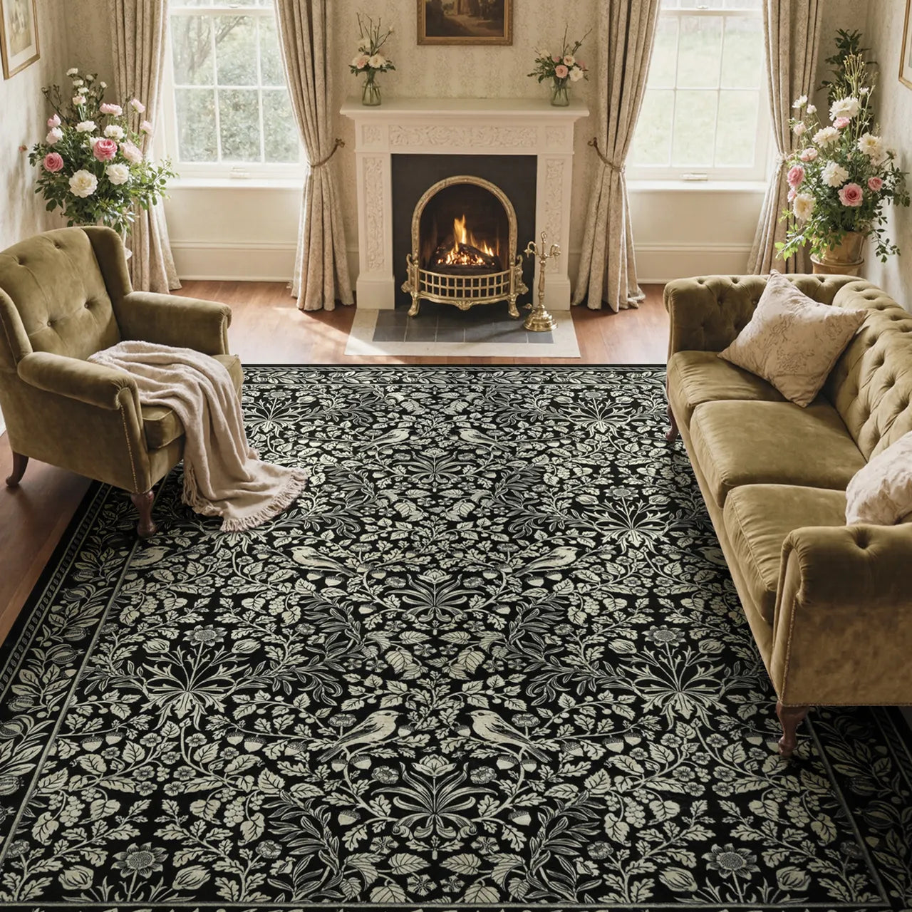 Mirage Washable Maximalism Vintage Blossom Black Rug Area Rugs Lahome 8' x 10'