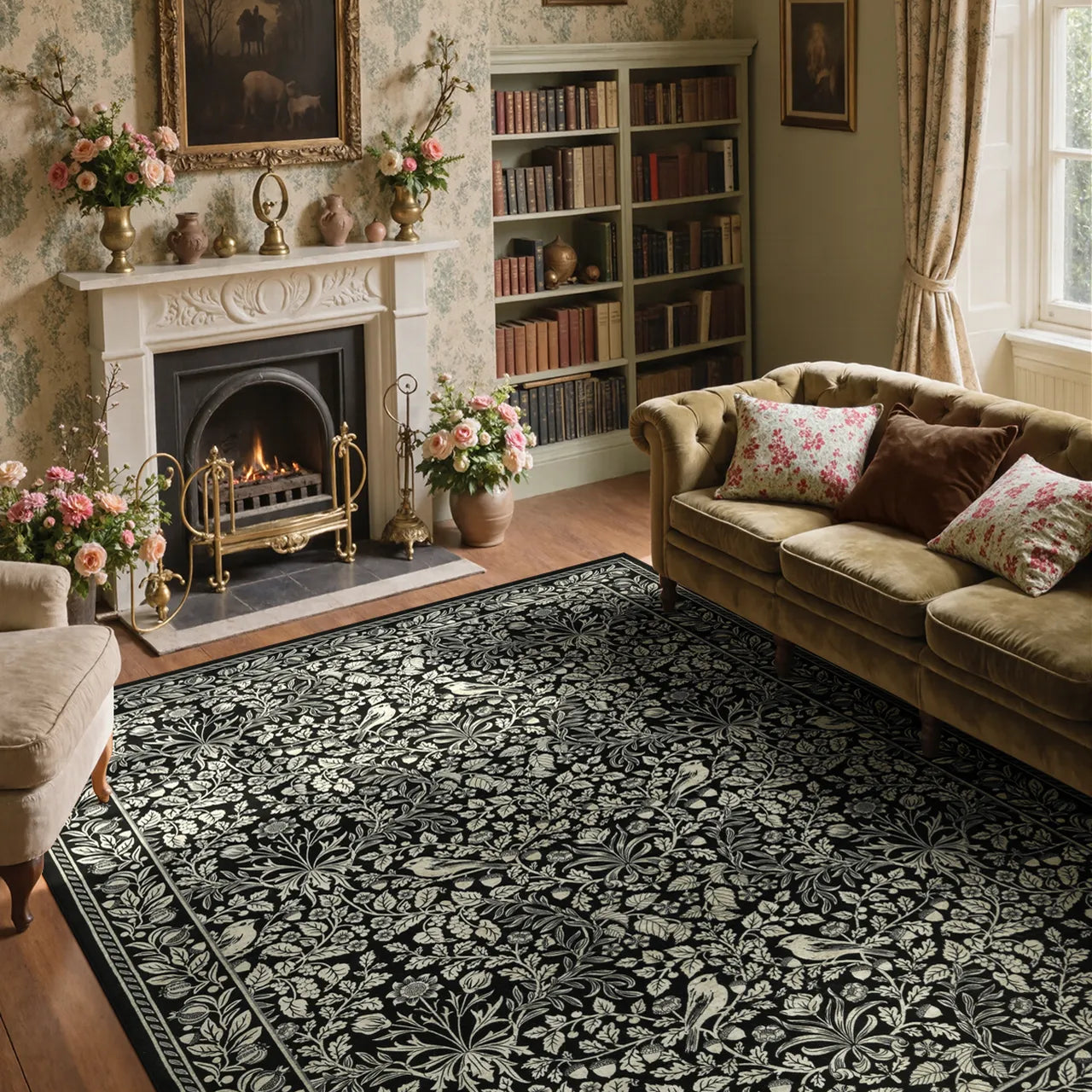 Mirage Washable Maximalism Vintage Blossom Black Rug Area Rugs Lahome