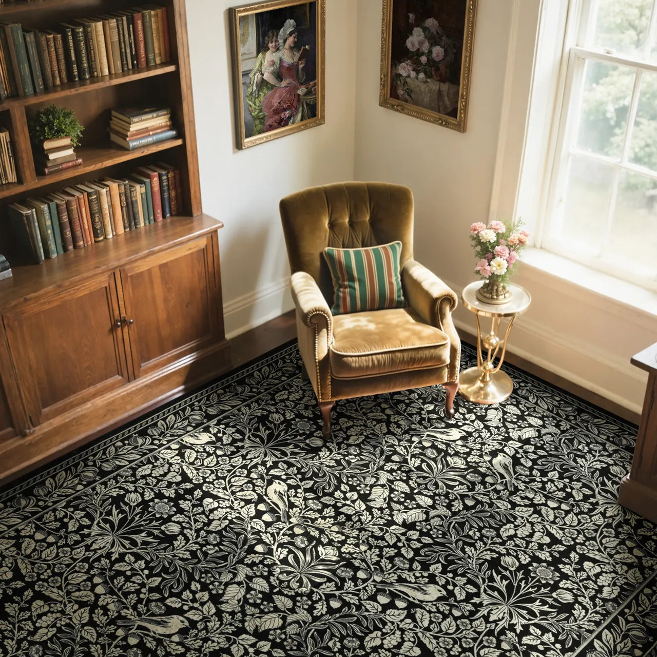 Mirage Washable Maximalism Vintage Blossom Black Rug Area Rugs Lahome