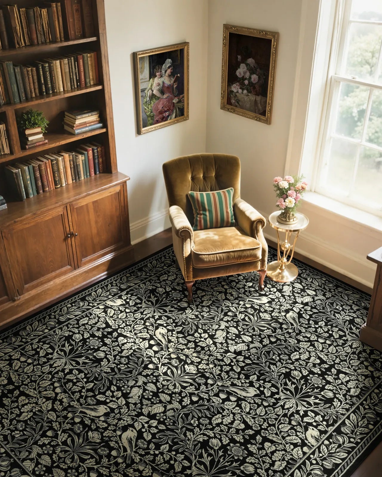 Mirage Washable Maximalism Vintage Blossom Black Rug Area Rugs Lahome