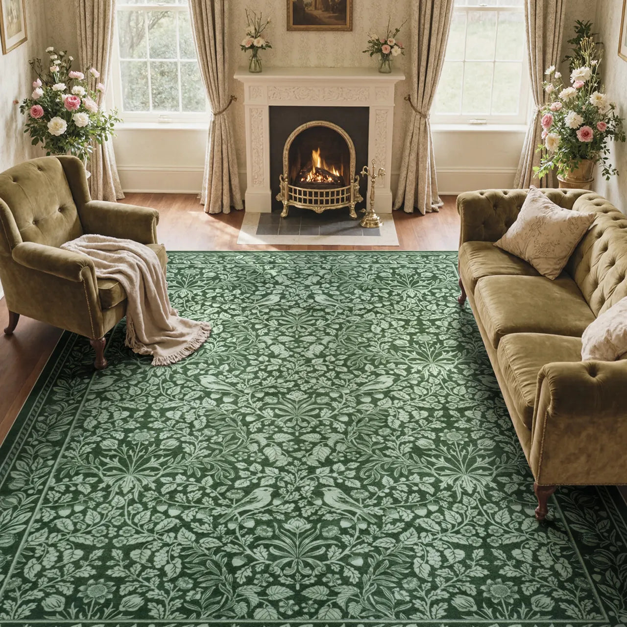 Mirage Washable Maximalism Vintage Blossom Green Rug Area Rugs Lahome 8' x 10'