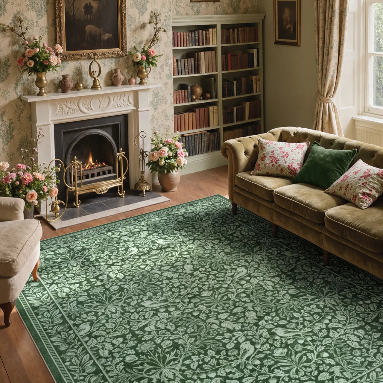 Mirage Washable Maximalism Vintage Blossom Green Rug Area Rugs Lahome
