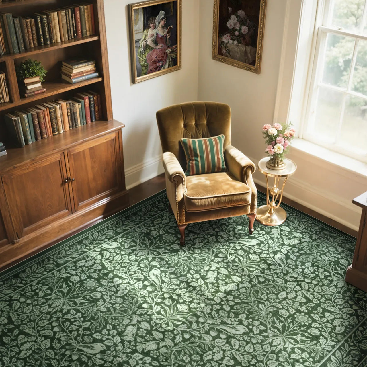 Mirage Washable Maximalism Vintage Blossom Green Rug Area Rugs Lahome