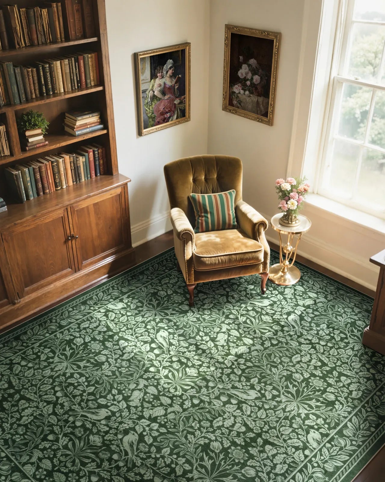 Mirage Washable Maximalism Vintage Blossom Green Rug Area Rugs Lahome