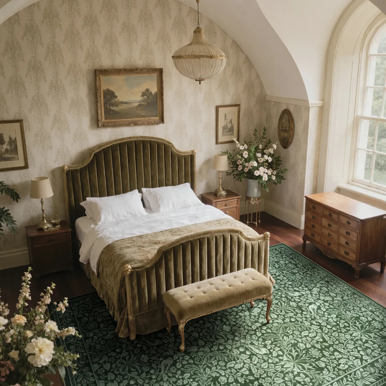 Mirage Washable Maximalism Vintage Blossom Green Rug Area Rugs Lahome