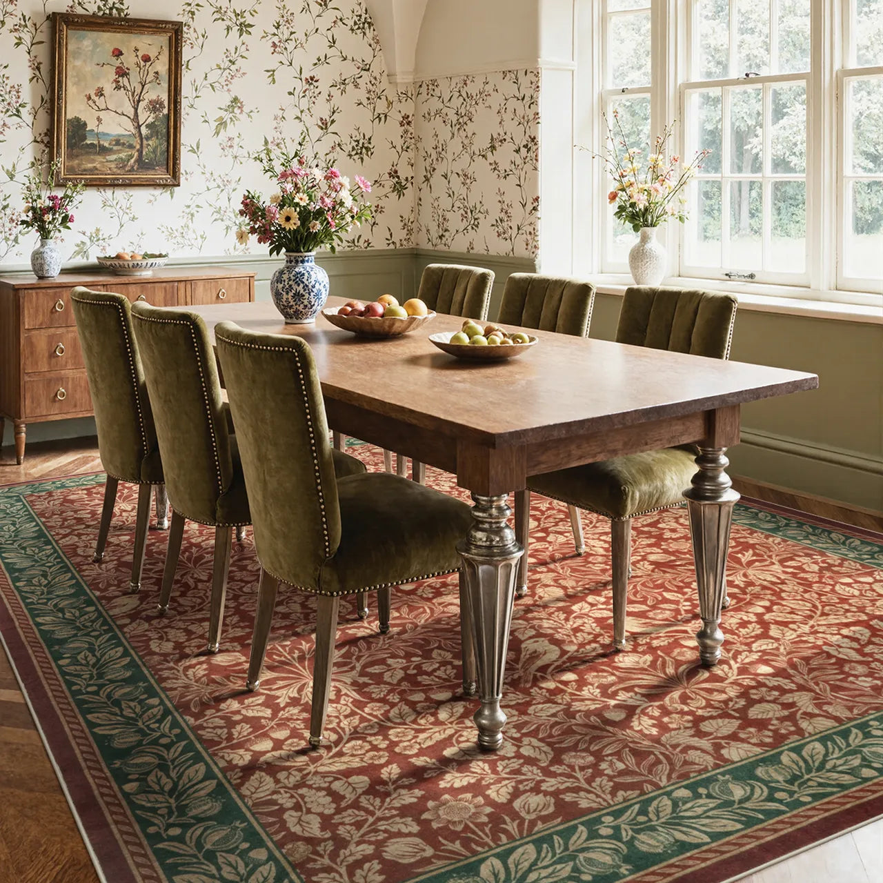 Mirage Washable Maximalism Vintage Blossom Red Rug Area Rugs Lahome