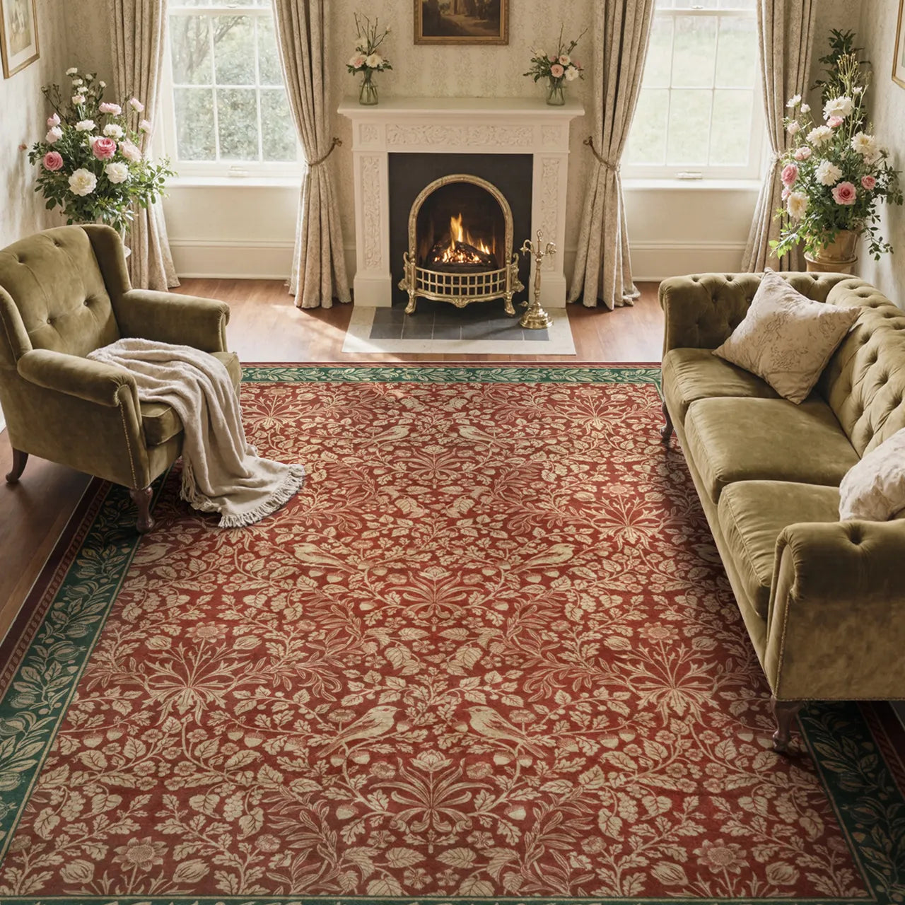 Mirage Washable Maximalism Vintage Blossom Red Rug Area Rugs Lahome