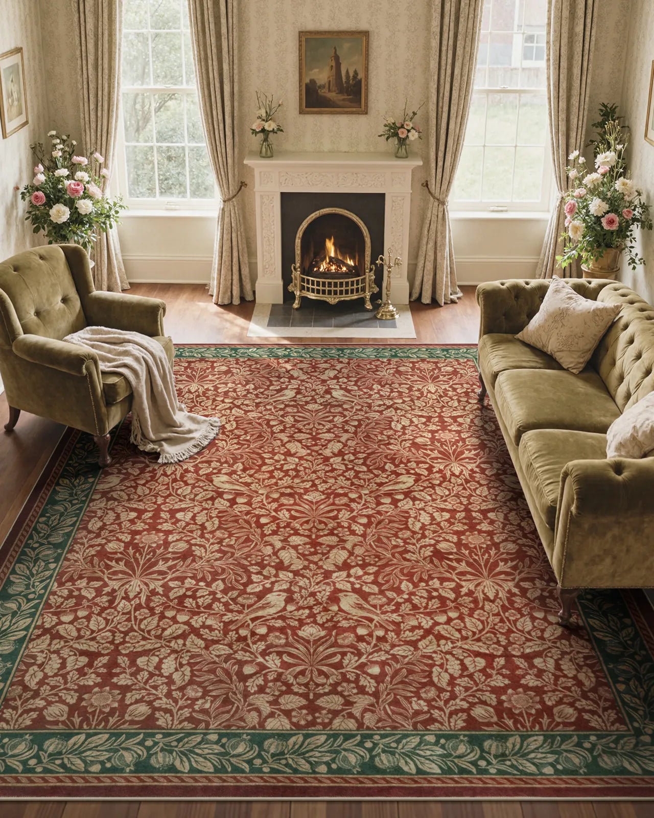 Mirage Washable Maximalism Vintage Blossom Red Rug Area Rugs Lahome
